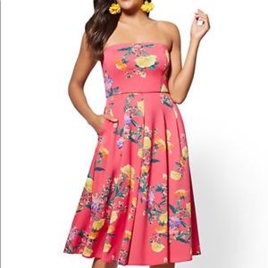New York and Co Pink floral fit and flare dress
